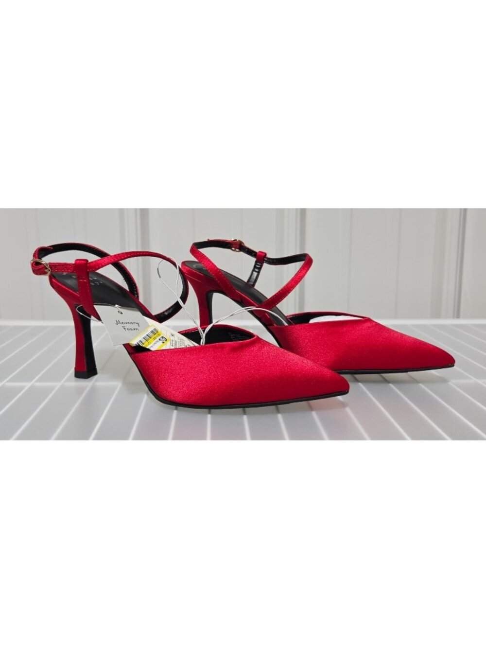 A New Day Rosemary Red Satin 3.25" Stiletto Strappy Heels -- Women's Size 7